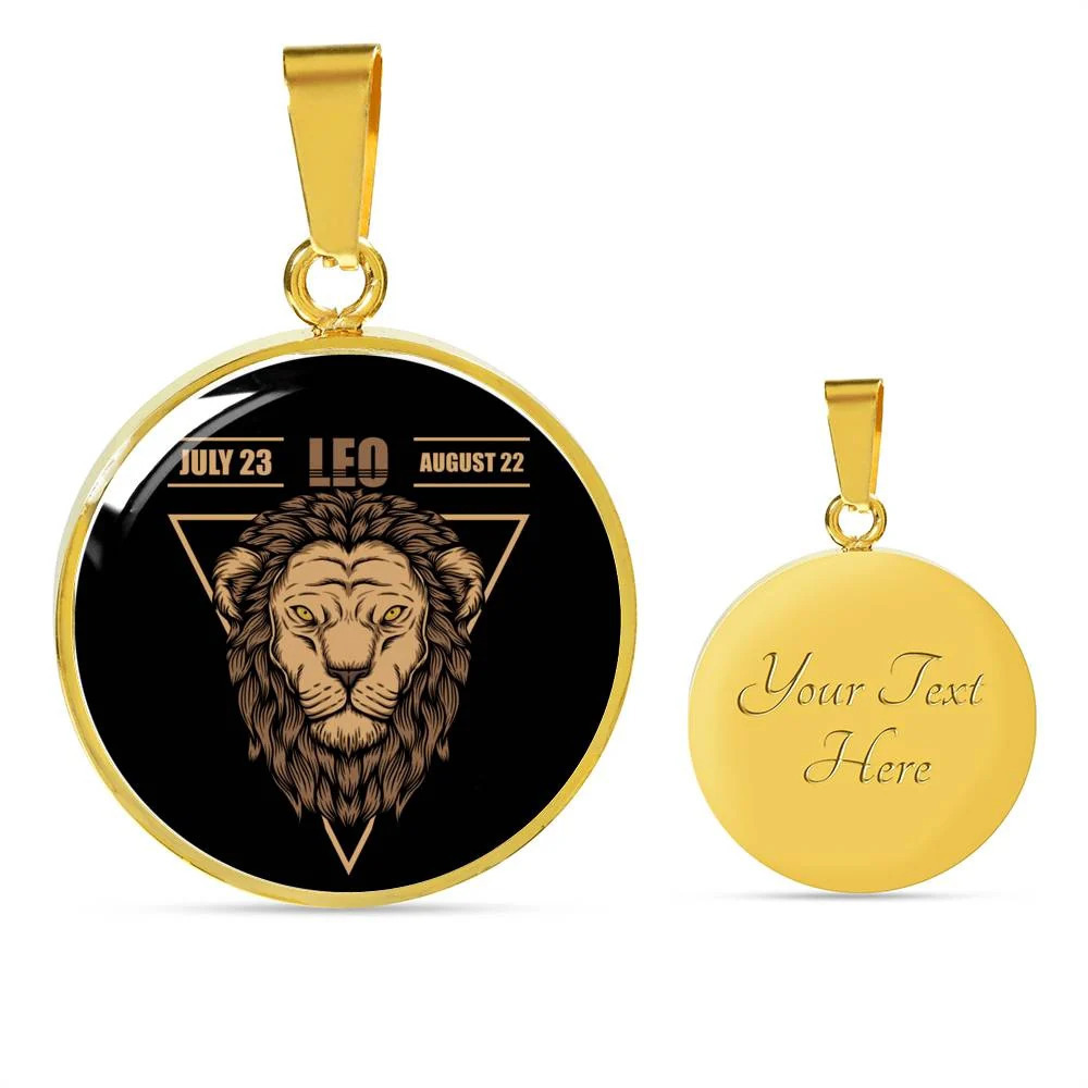 Leo Astrological Zodiac Sign NecklacePersonalized Engraved Gold Circle Necklace